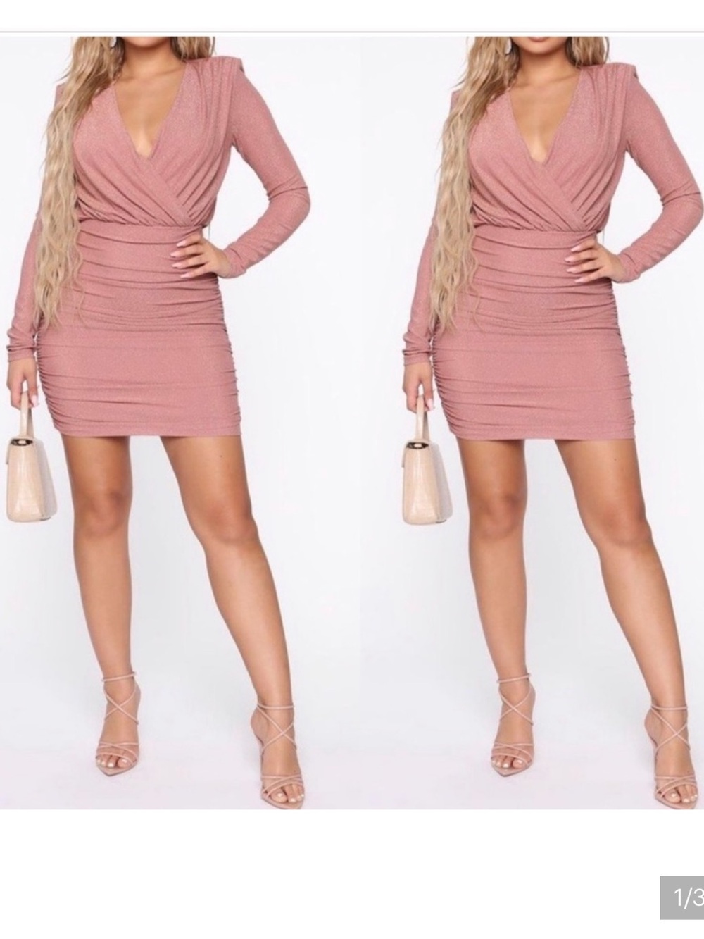 Fashion Nova Mauve Shimmer Metallic Ruched Mini Dress XS NWT